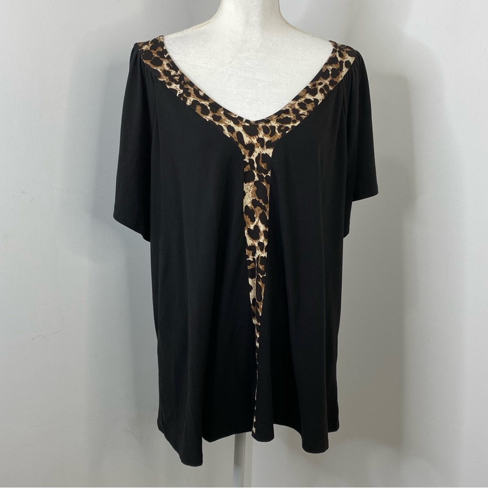 SHEIN Curve Leopard/Cheetah Black Blouse